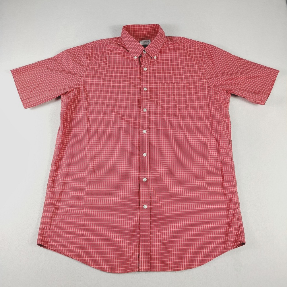 LL Bean Shirt Mens Large Tall Red Plaid Short Sleeve Button Down Traditional Fit